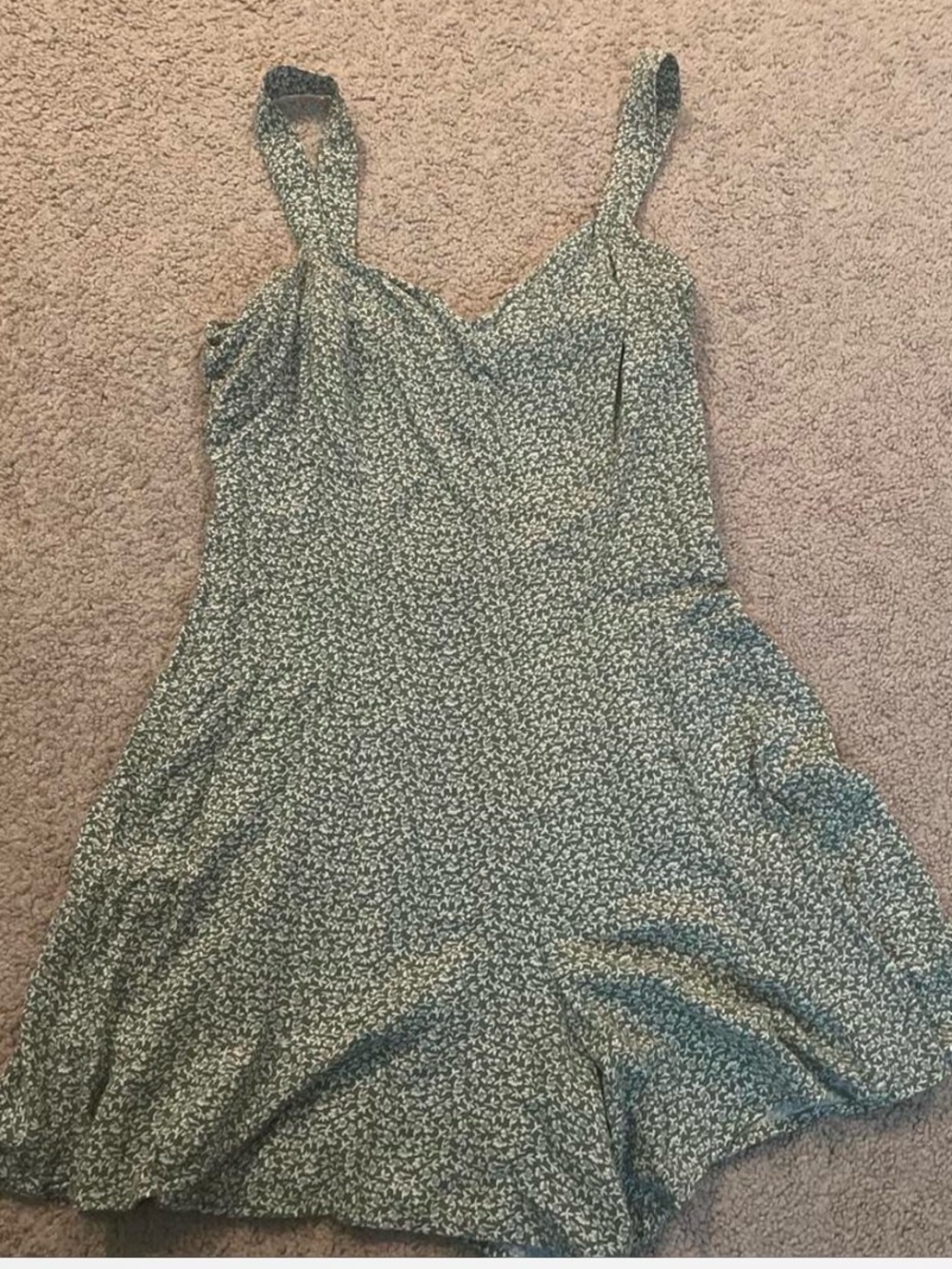 Vintage Green Micro-Floral Tie-Strap Mini Dress